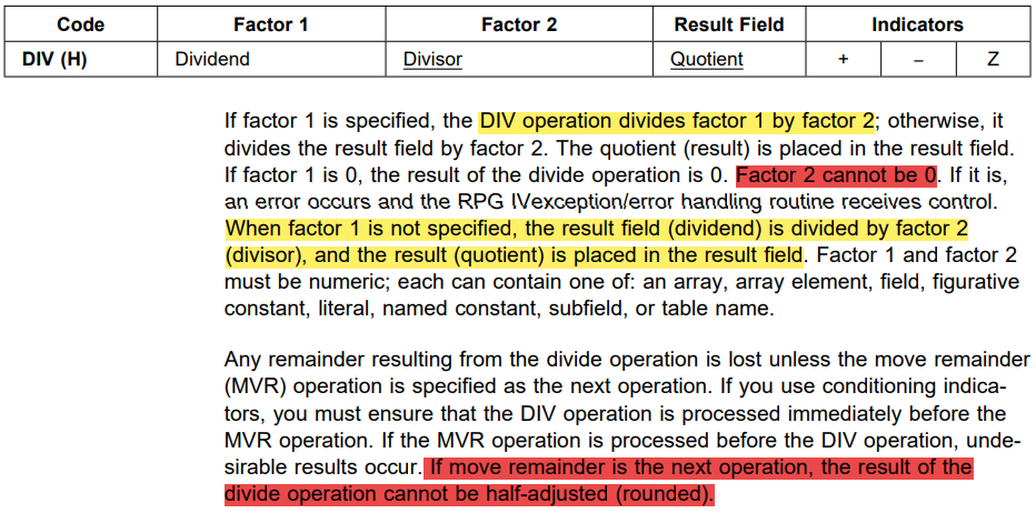 Opcode div