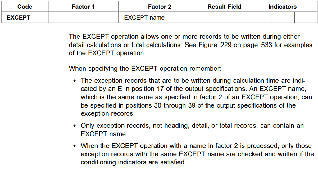 Opcode except