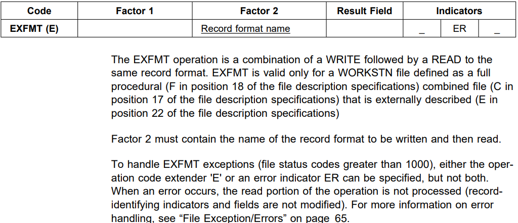 Opcode exfmt