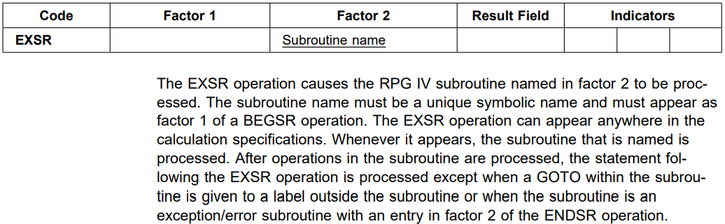 Opcode exsr