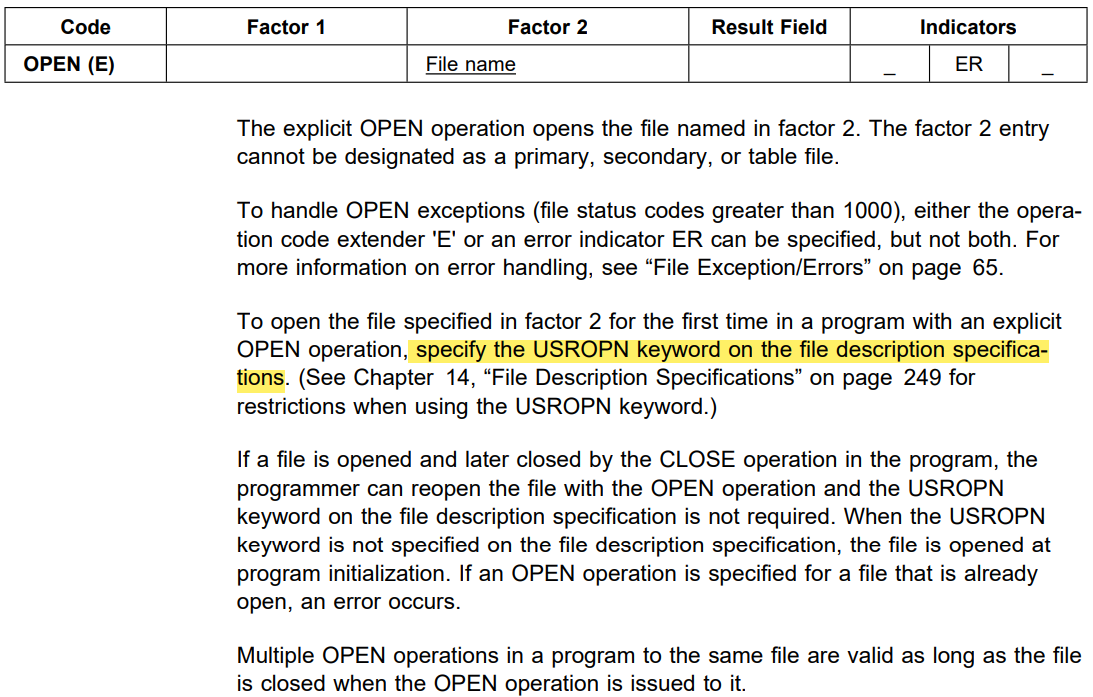 Opcode open