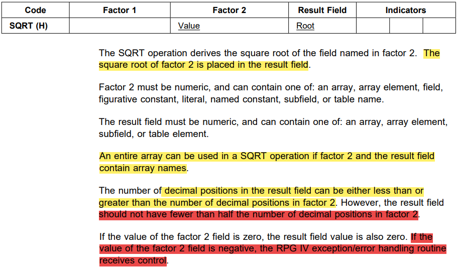 Opcode sqrt