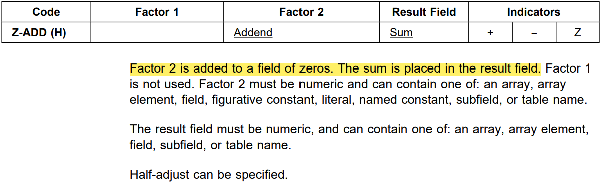 Opcode z-add